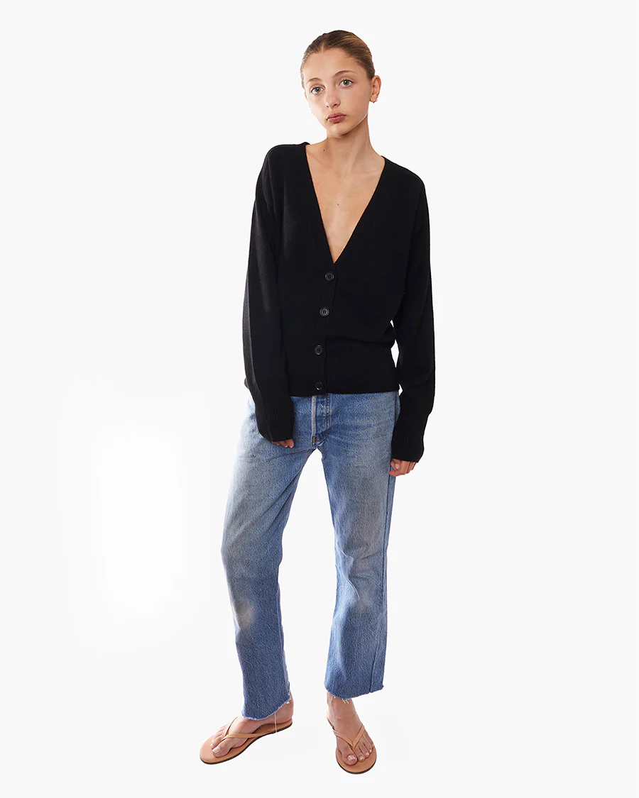 Cashmere V Neck Cardigan - Black - Image 2
