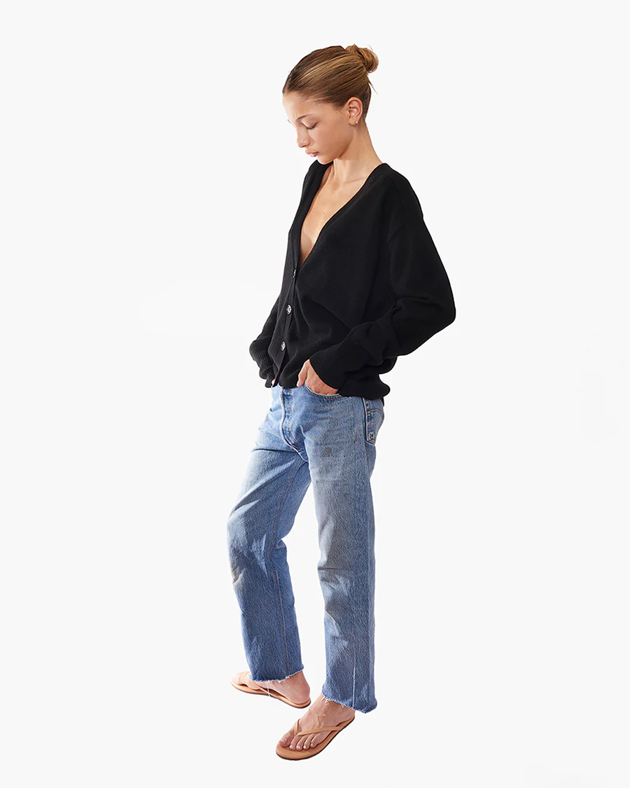 Cashmere V Neck Cardigan - Black - Image 3