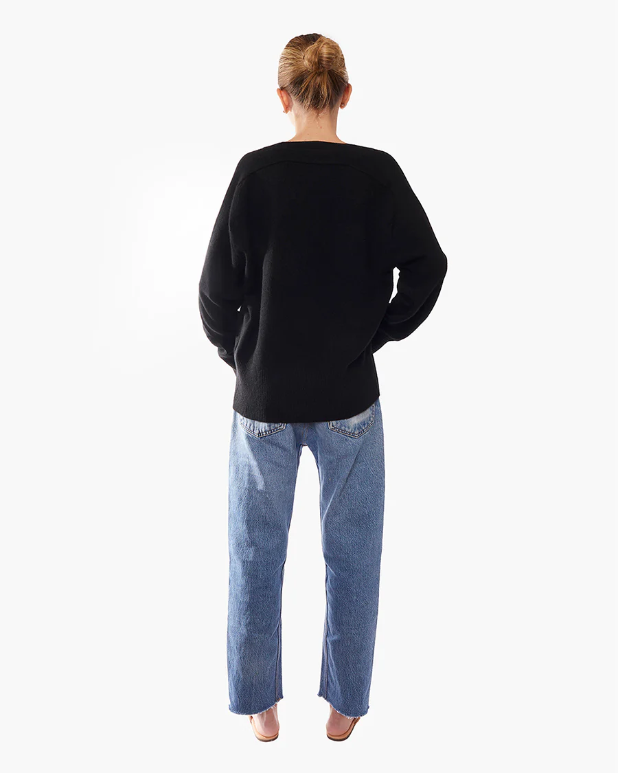 Cashmere V Neck Cardigan - Black - Image 4