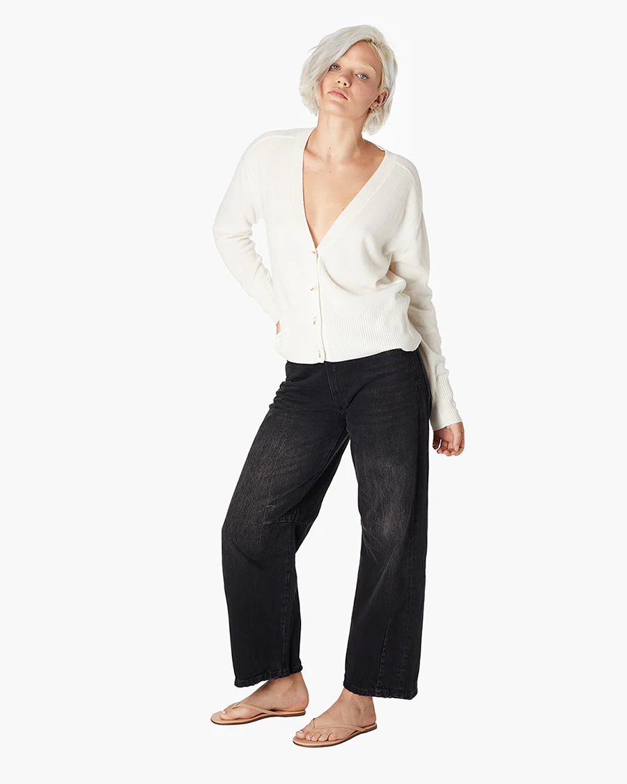 Cashmere V Neck Cardigan - Cream - Image 2