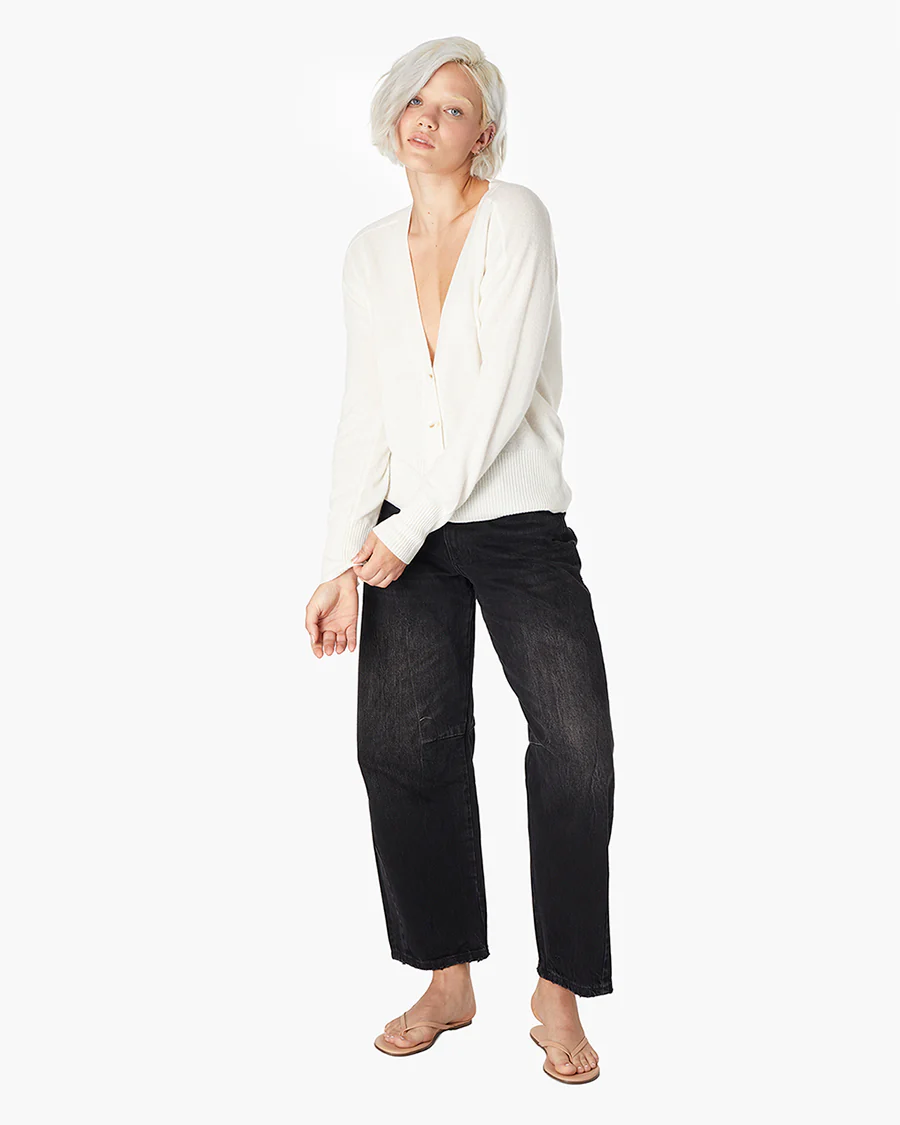 Cashmere V Neck Cardigan - Cream - Image 3