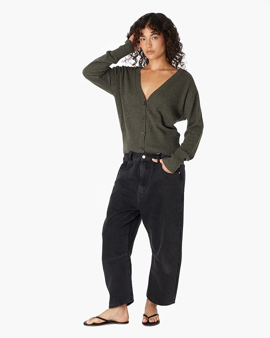 Cashmere V Neck Cardigan - Moss - Image 3