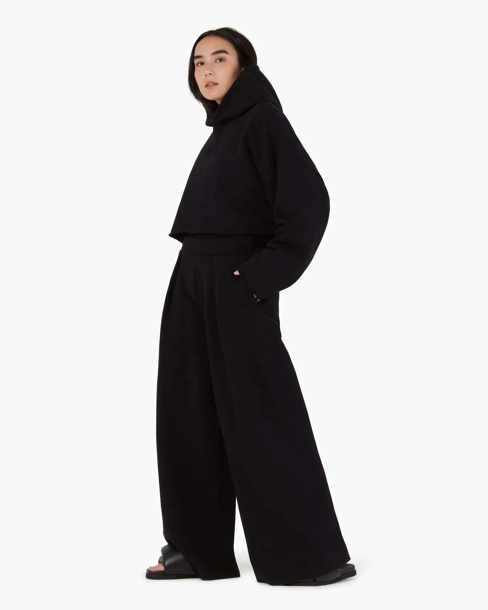 Core Fleece Wide Leg Pant - Black - Image 2
