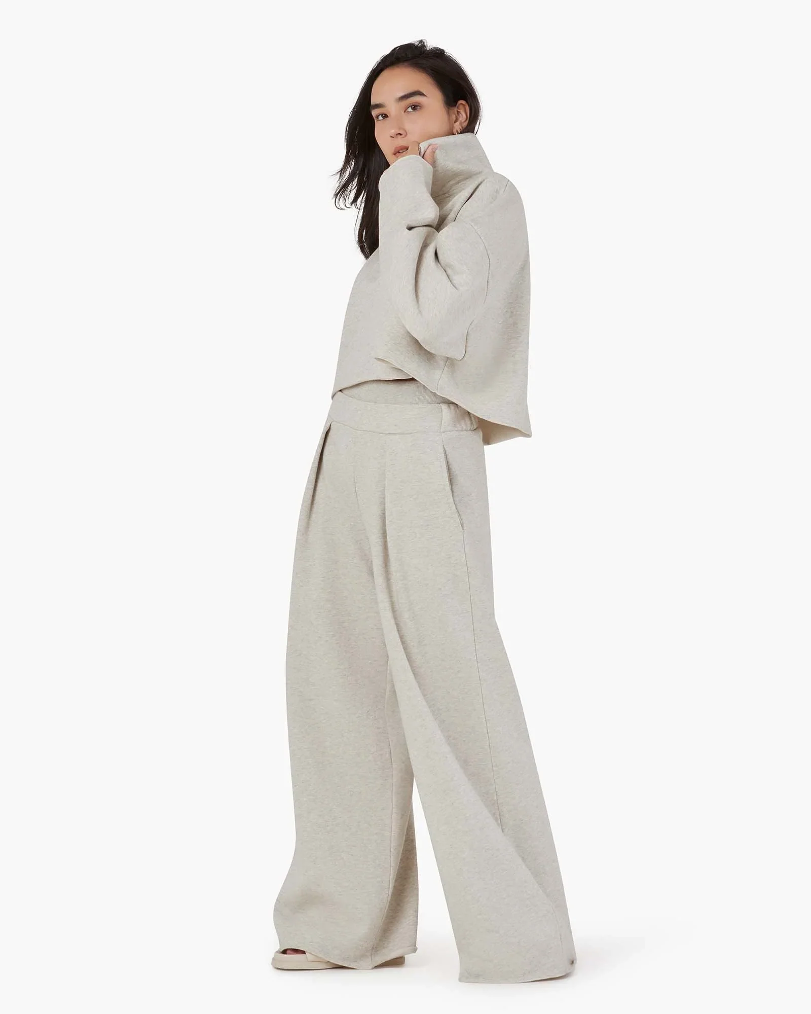 Core Fleece Wide Leg Pant - Eggshell Mix - Image 2