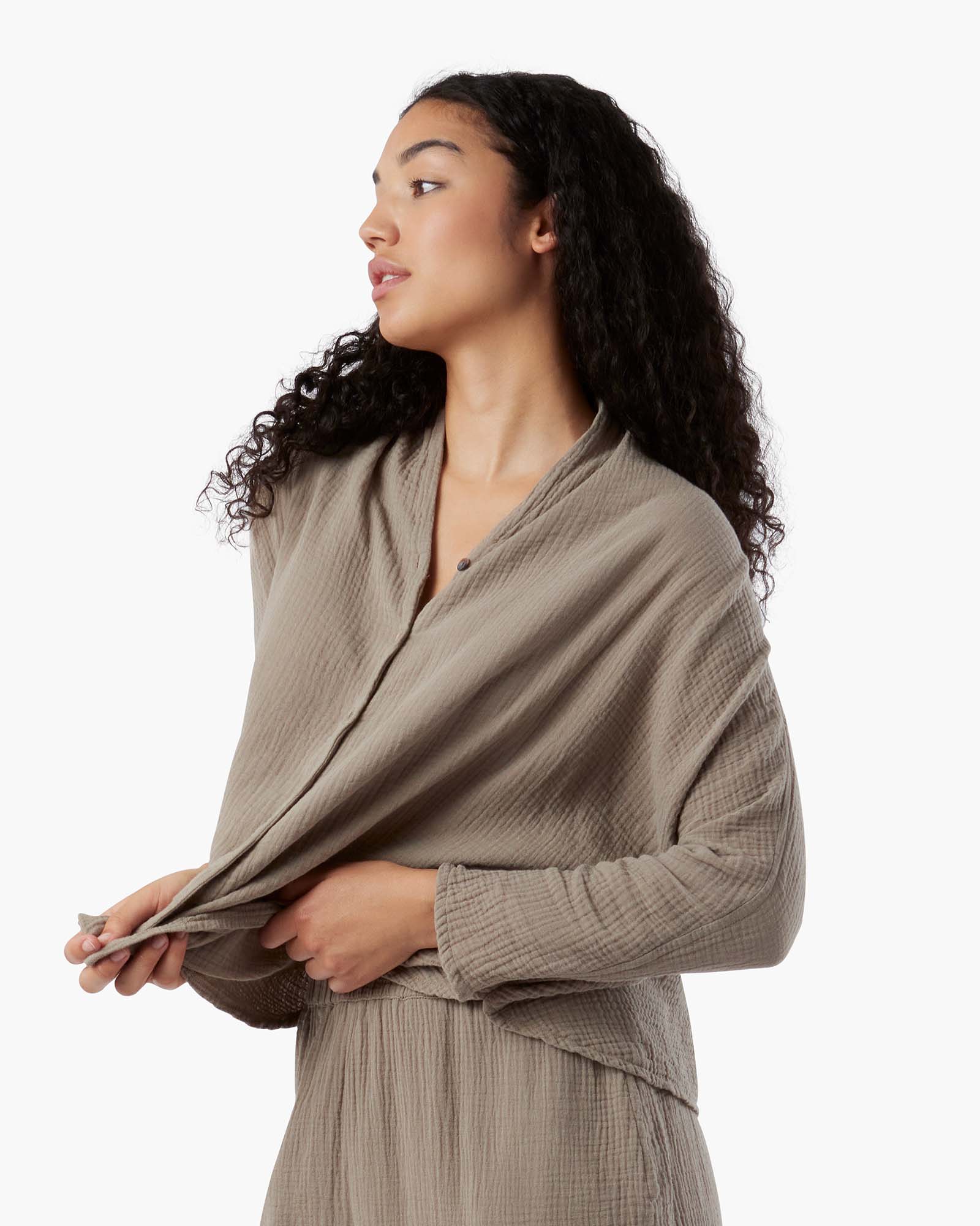 Gauze Button Up Blouse - Putty - Image 3