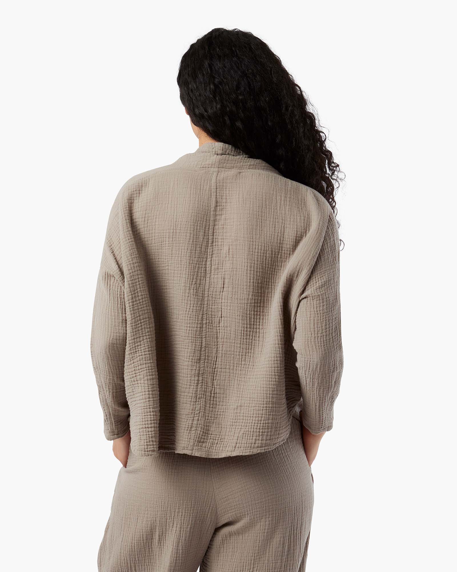 Gauze Button Up Blouse - Putty - Image 4