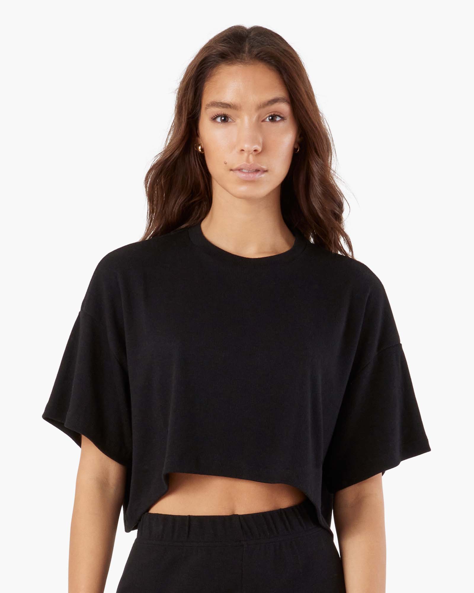 Light Rib Cropped Tee - Black - Image 2