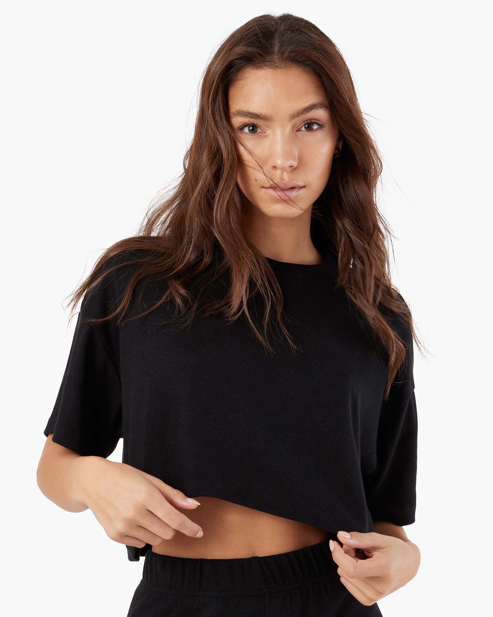 Light Rib Cropped Tee - Black - Image 5