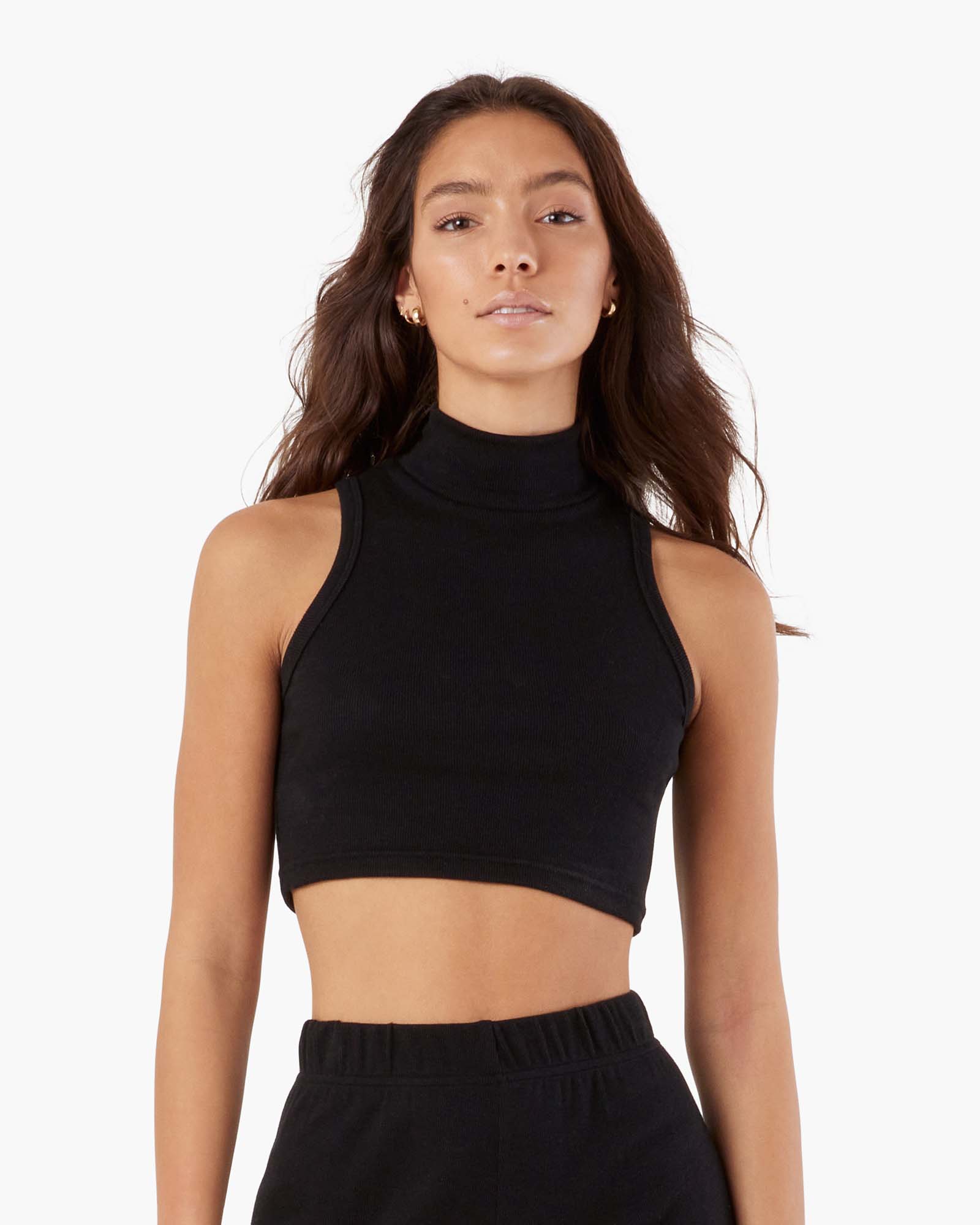 Light Rib Mockneck Tank - Black - Image 2