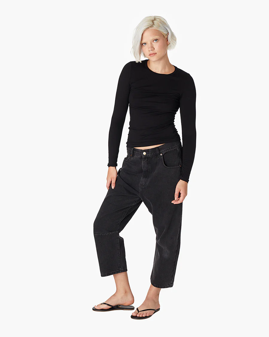 Long Sleeve Stretch Crewneck - Black - Image 3