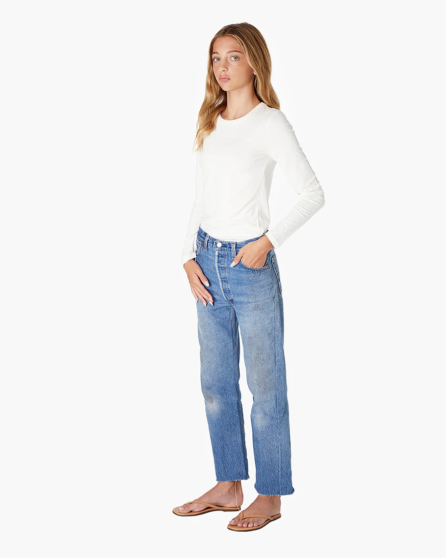 Long Sleeve Stretch Crewneck - Cream - Image 3
