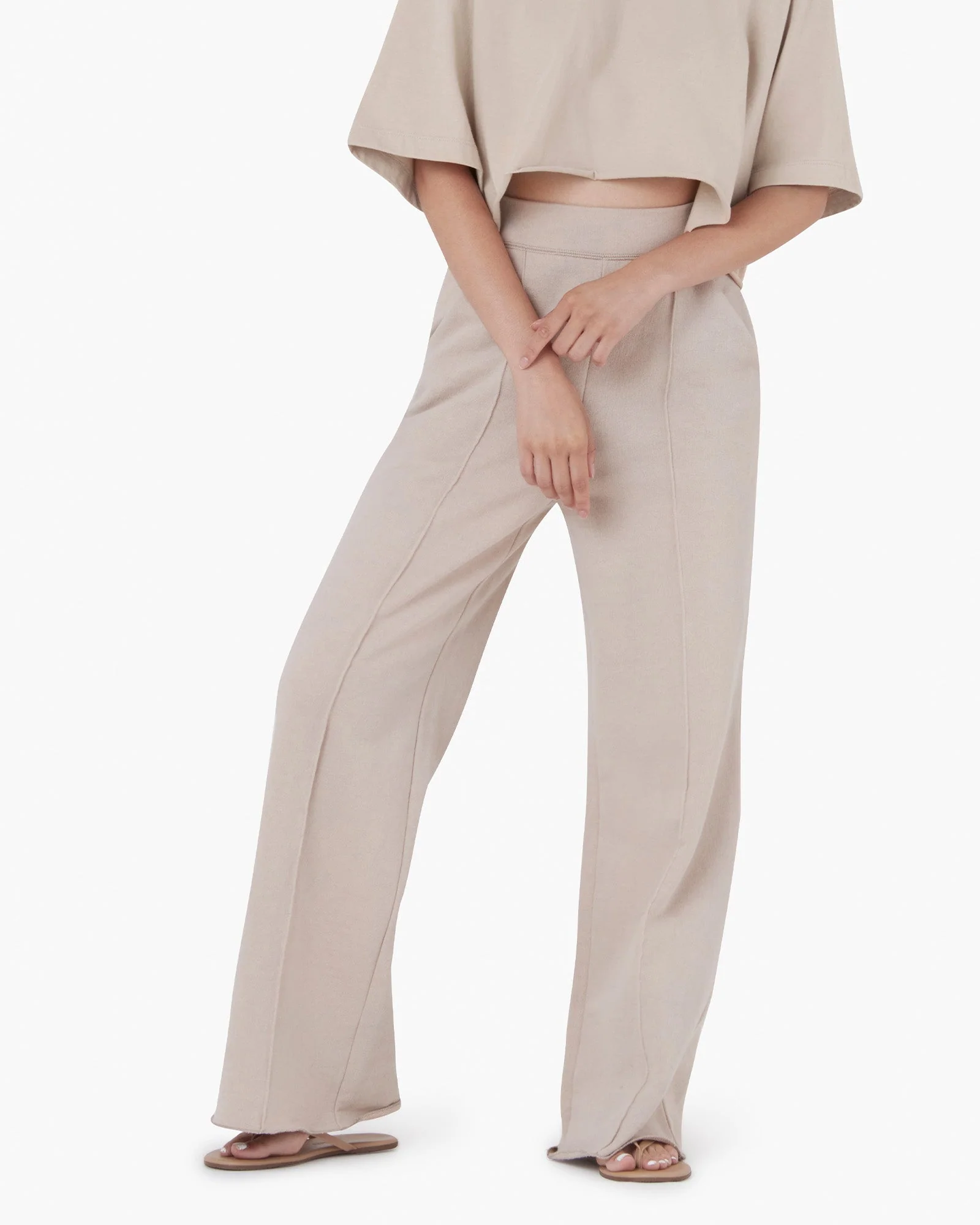 Raw Edge Wide Leg Pant - Sand - Image 2
