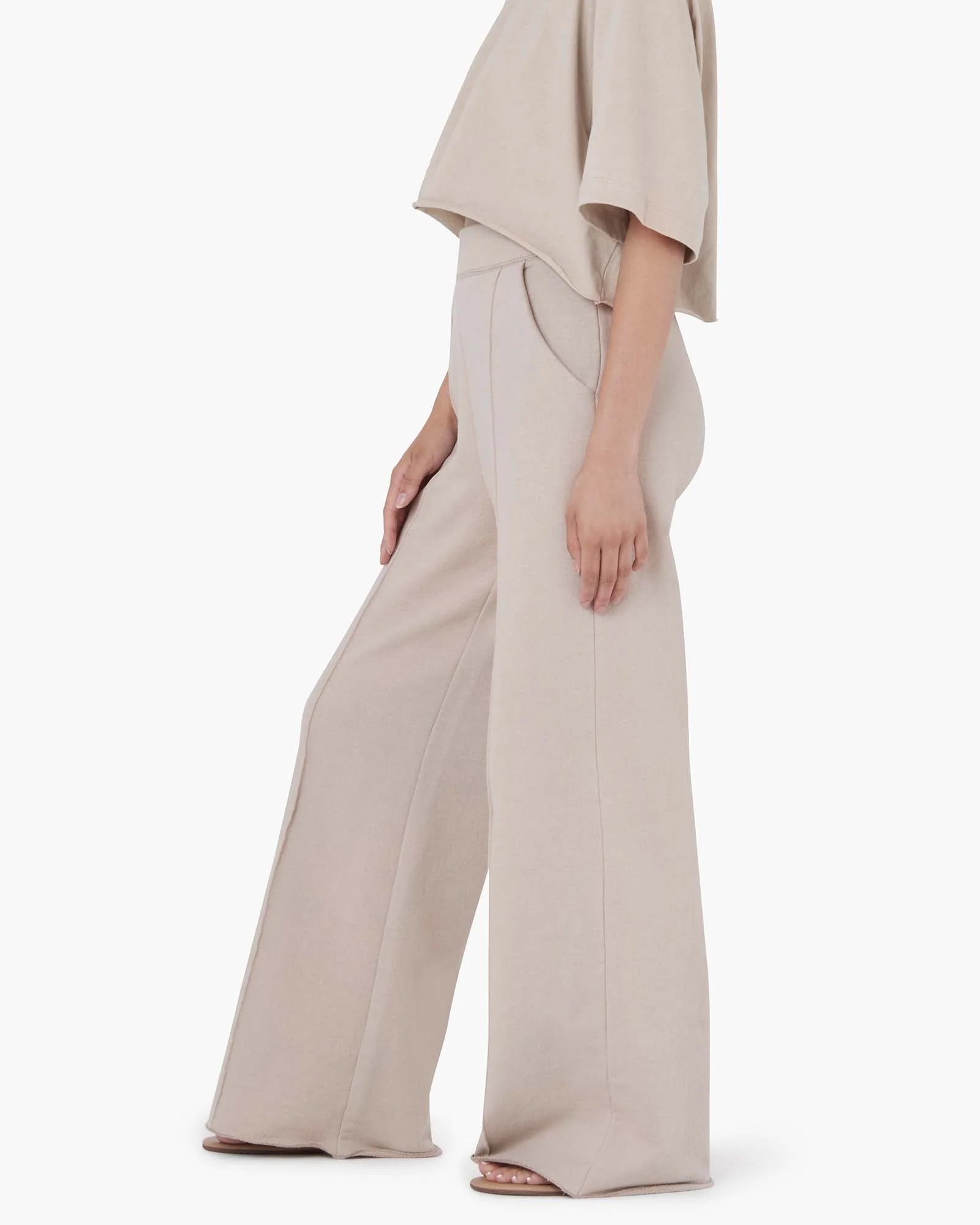 Raw Edge Wide Leg Pant - Sand - Image 3