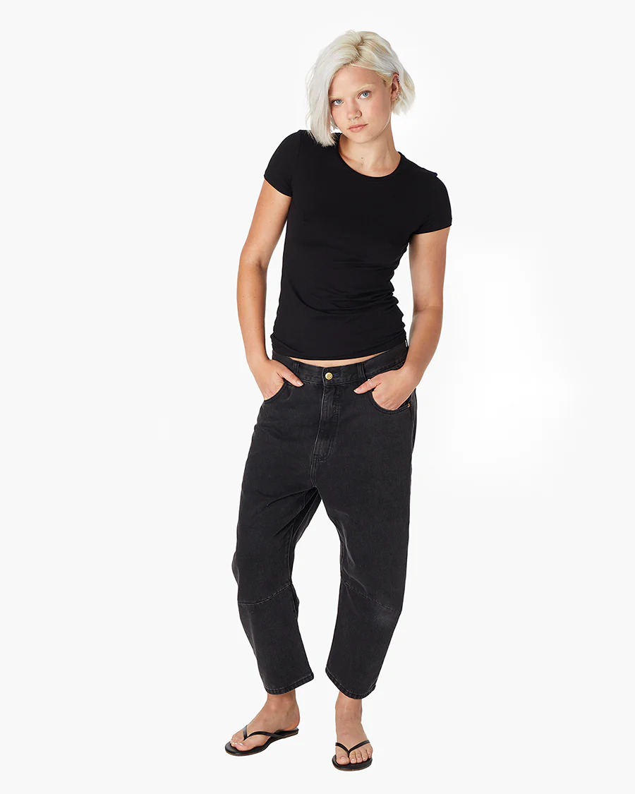 Short Sleeve Stretch Crewneck - Black - Image 2