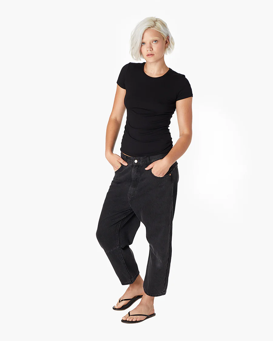 Short Sleeve Stretch Crewneck - Black - Image 3