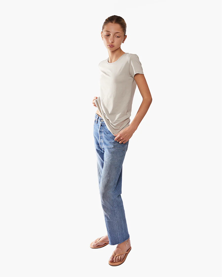 Short Sleeve Stretch Crewneck - Stone - Image 3
